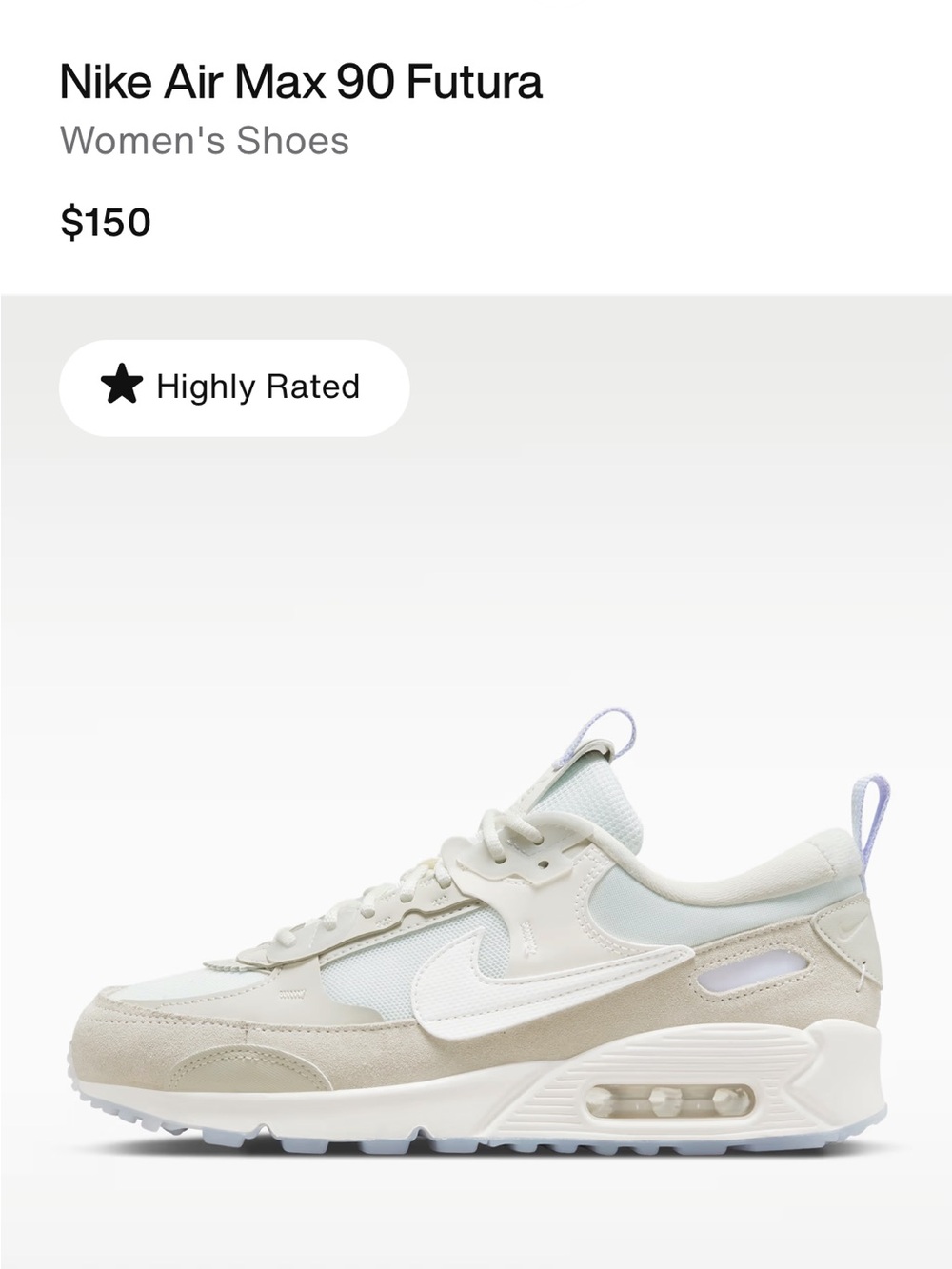 Nike Air Max 90 Futura Women’s Size 8 — Light Cream/White